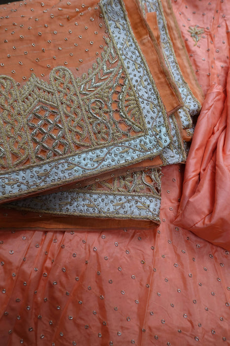Peach Silk Vintage Wedding Lengha - UK 12/EU 38 - New