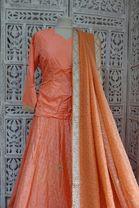 Peach Silk Vintage Wedding Lengha - UK 12/EU 38 - New