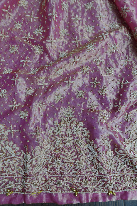 Pink Tissue Silk Vintage Wedding Lengha - UK 12/EU 38 -Preloved