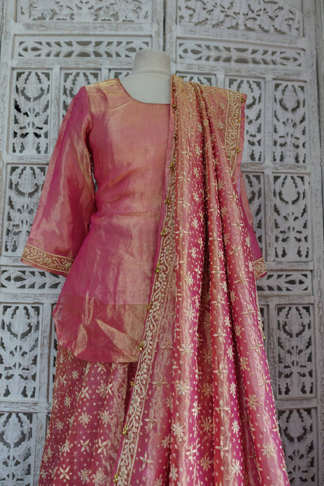 Pink Tissue Silk Vintage Wedding Lengha - UK 12/EU 38 -Preloved