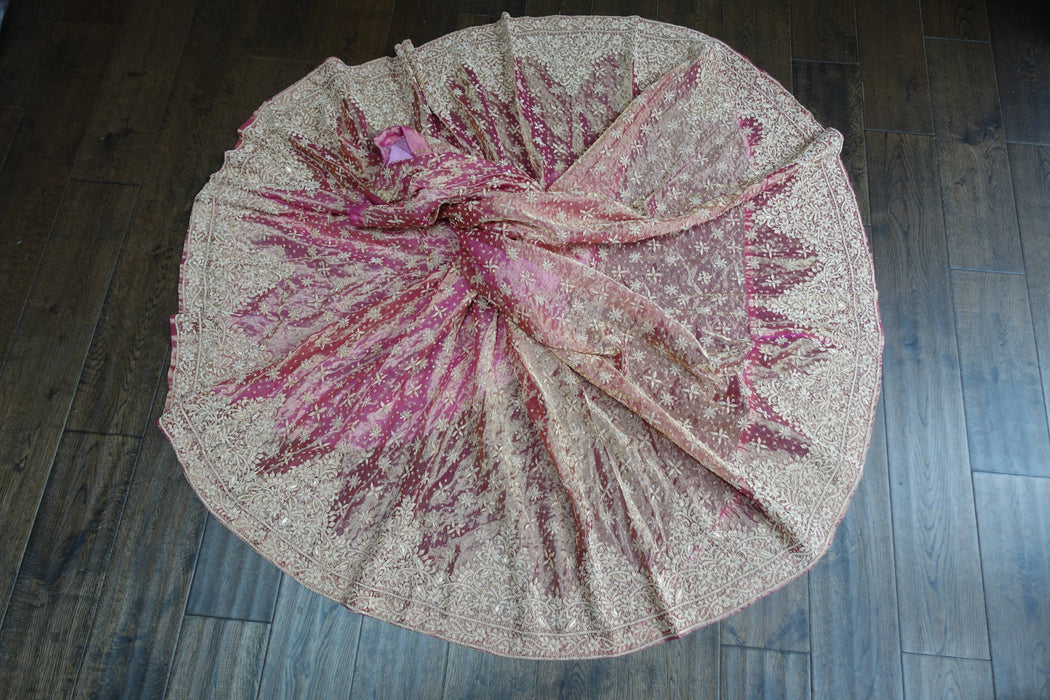 Pink Tissue Silk Vintage Wedding Lengha - UK 12/EU 38 -Preloved