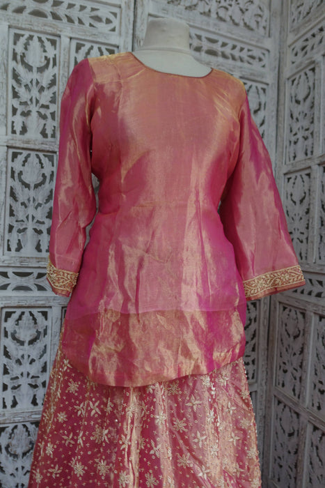 Pink Tissue Silk Vintage Wedding Lengha - UK 12/EU 38 -Preloved