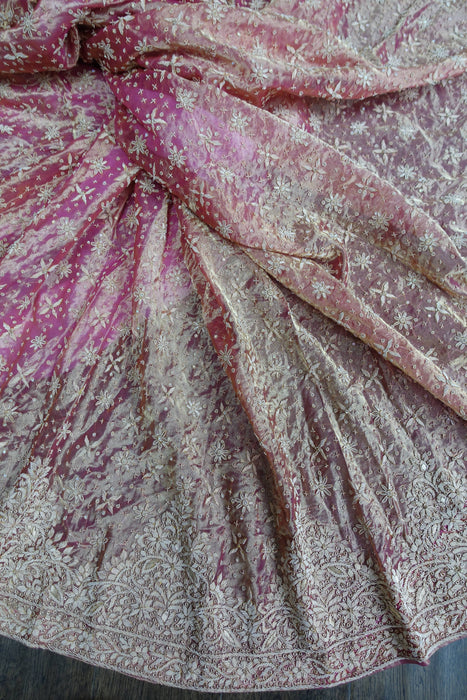 Pink Tissue Silk Vintage Wedding Lengha - UK 12/EU 38 -Preloved