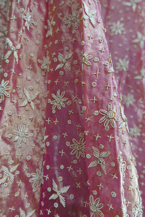 Pink Tissue Silk Vintage Wedding Lengha - UK 12/EU 38 -Preloved
