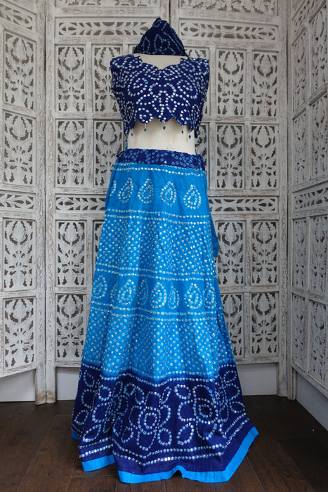 Blue Bandhani Cotton Lengha - UK 10 / EU 36 - Preloved