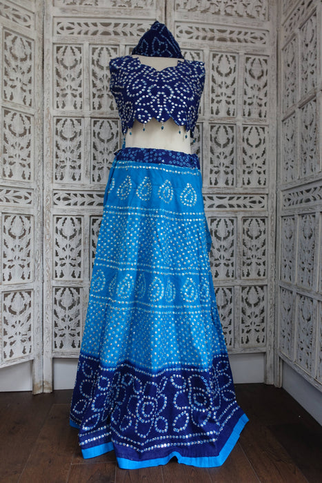 Blue Bandhani Cotton Lengha - UK 10/EU 36 - Preloved