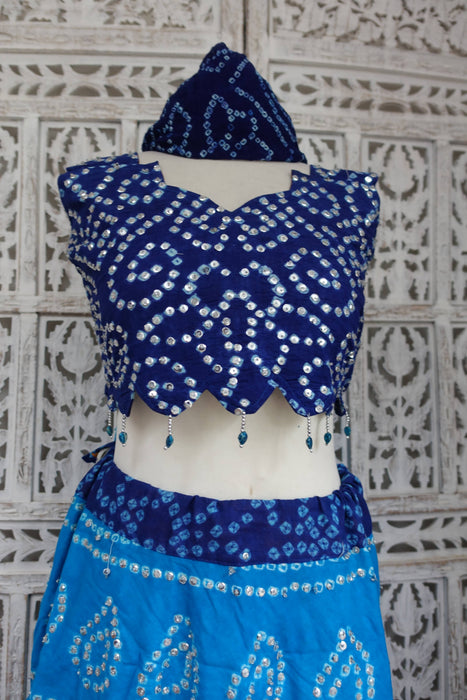 Blue Bandhani Cotton Lengha - UK 10/EU 36 - Preloved