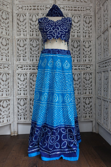 Blue Bandhani Cotton Lengha - UK 10 / EU 36 - Preloved