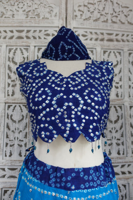Blue Bandhani Cotton Lengha - UK 10 / EU 36 - Preloved