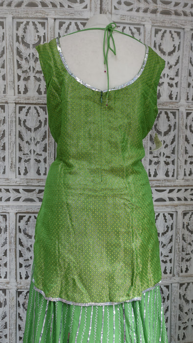 Green Brocade And Silk Chiffon 4Pc Lengha - UK 16 / EU 42 - New