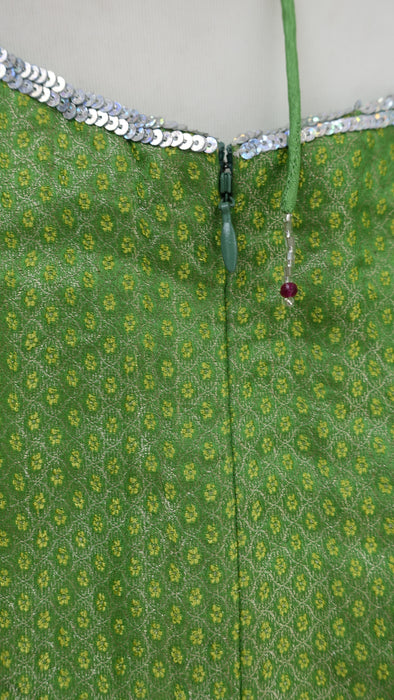Green Brocade And Silk Chiffon 4Pc Lengha - UK 16 / EU 42 - New