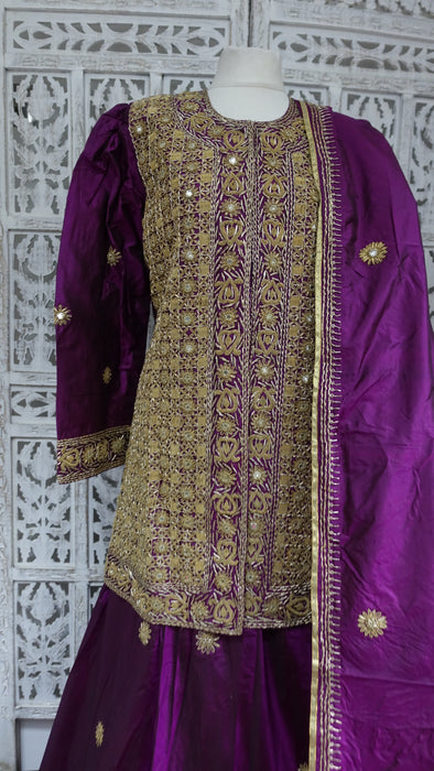 Purple Vintage Mirrored Silk Lengha - UK 14 / EU 40 - New