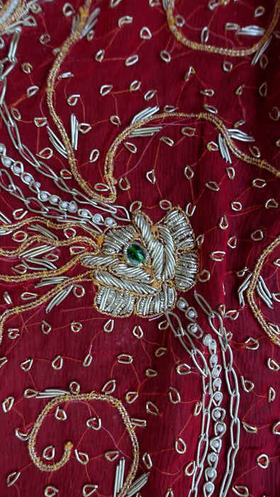 Red Vintage Silk Wedding Lengha - UK 10 / EU 36 - Preloved
