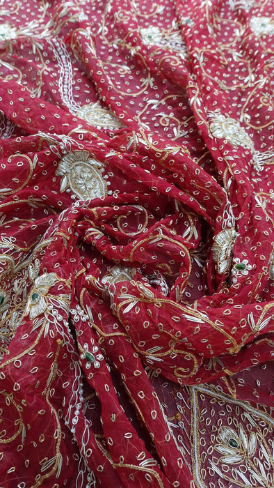 Red Vintage Silk Wedding Lengha - UK 10 / EU 36 - Preloved