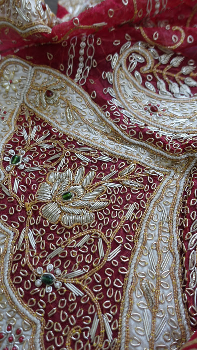 Red Vintage Silk Wedding Lengha - UK 10 / EU 36 - Preloved