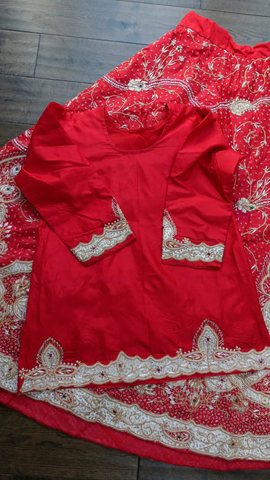 Red Vintage Silk Wedding Lengha - UK 10 / EU 36 - Preloved