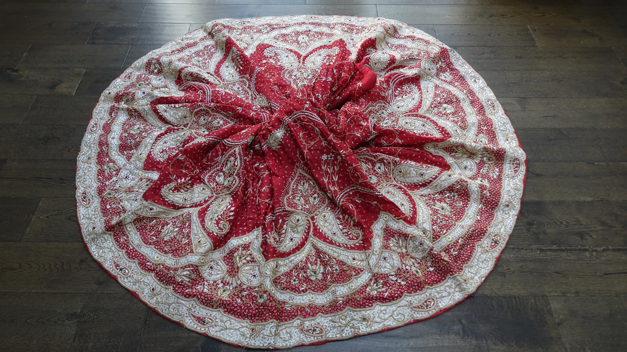 Red Vintage Silk Wedding Lengha - UK 10 / EU 36 - Preloved