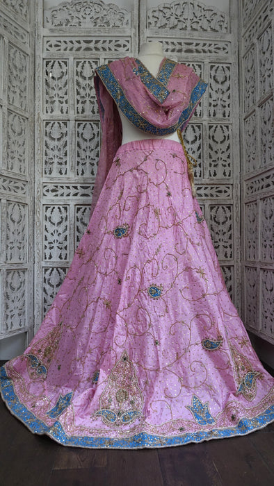Pink Silk Vintage Lengha - Freesize - Preloved