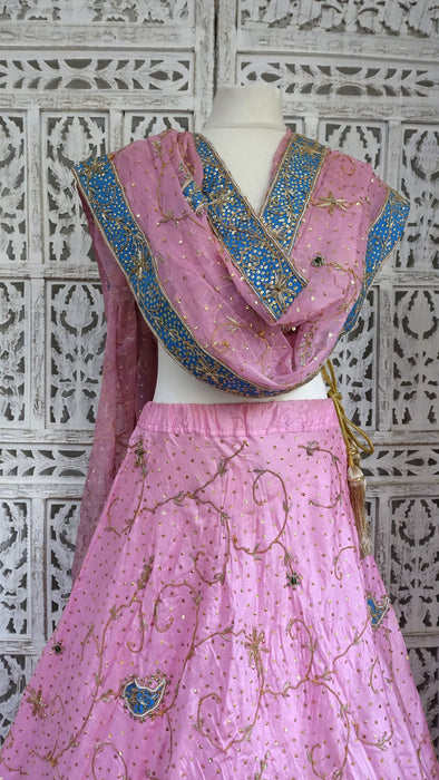 Pink Silk Vintage Lengha - Freesize - Preloved