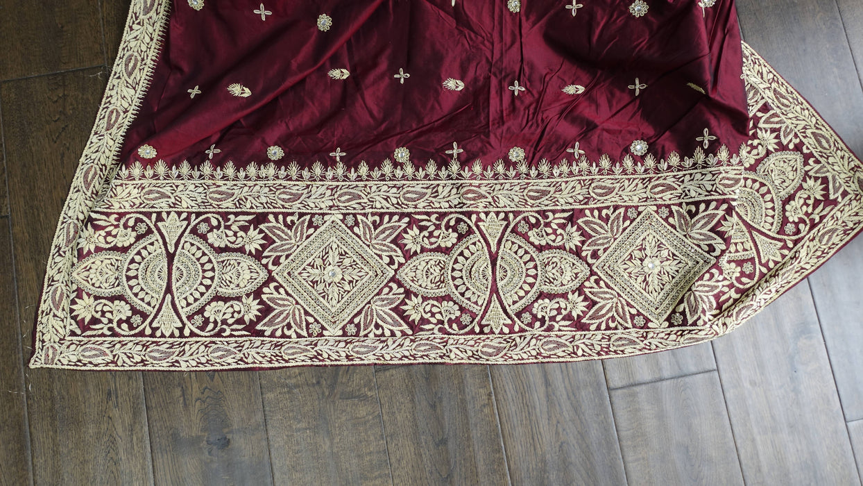 Maroon Vintage Silk 3PC Lengha - UK 12/EU 38 - Preloved