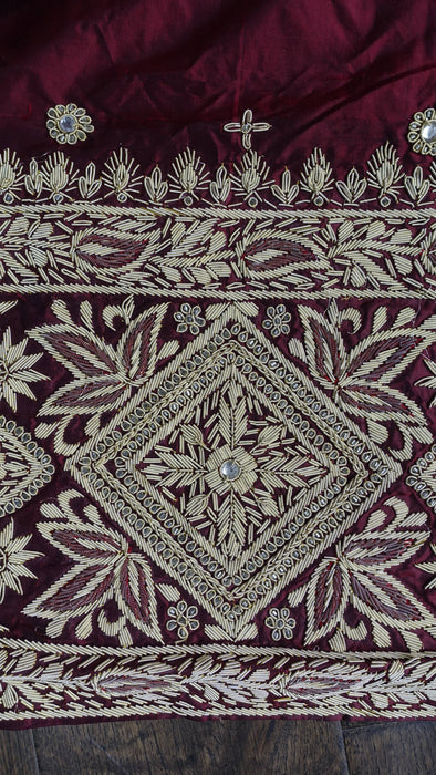 Maroon Vintage Silk 3PC Lengha - UK 12/EU 38 - Preloved
