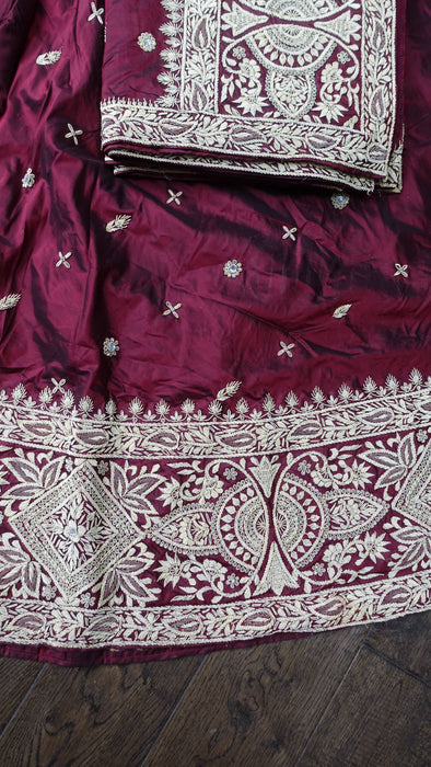Maroon Vintage Silk 3PC Lengha - UK 12/EU 38 - Preloved