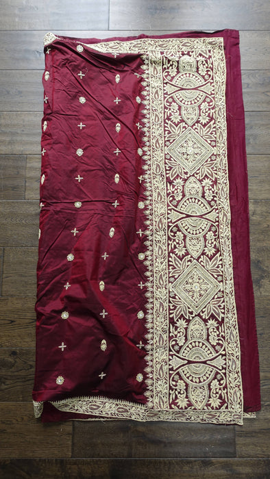 Maroon Vintage Silk 3PC Lengha - UK 12/EU 38 - Preloved