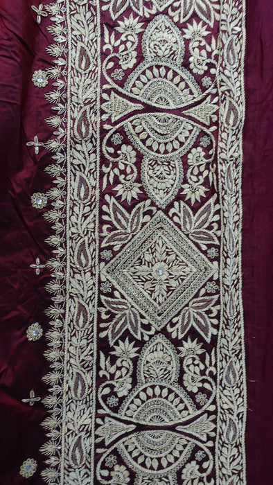 Maroon Vintage Silk 3PC Lengha - UK 12/EU 38 - Preloved