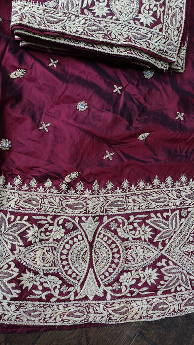 Maroon Vintage Silk 3PC Lengha - UK 12/EU 38 - Preloved