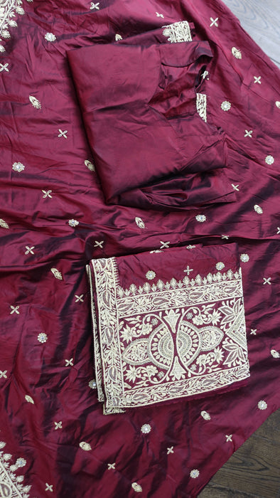 Maroon Vintage Silk 3PC Lengha - UK 12/EU 38 - Preloved