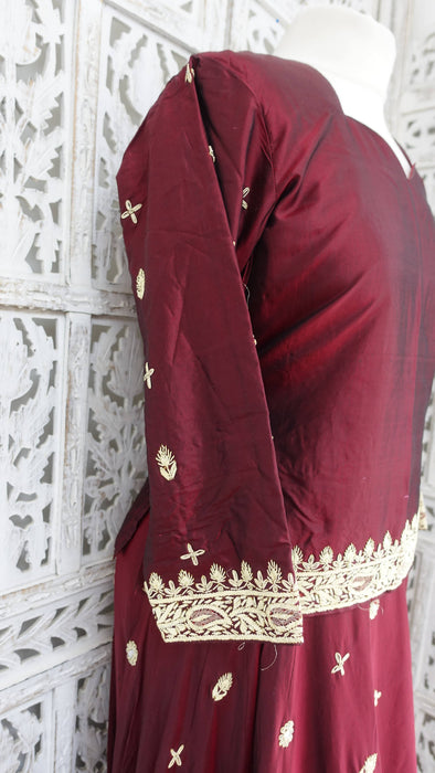 Maroon Vintage Silk 3PC Lengha - UK 12/EU 38 - Preloved