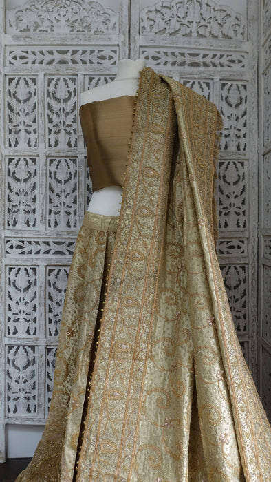 Gold Vintage Silk 3PC Lengha - Freesize - Preloved