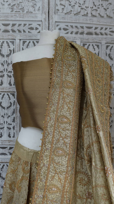 Gold Vintage Silk 3PC Lengha - Freesize - Preloved