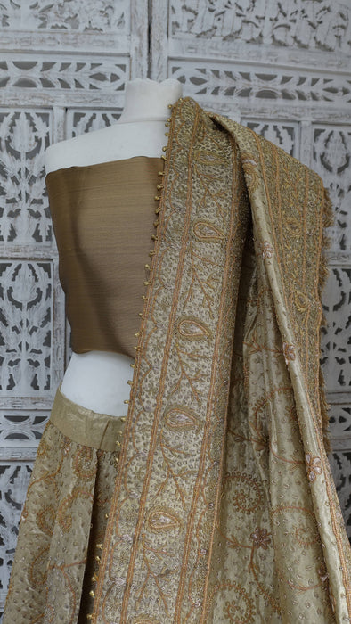 Gold Vintage Silk 3PC Lengha - Freesize - Preloved