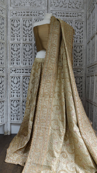 Gold Vintage Silk 3PC Lengha - Freesize - Preloved
