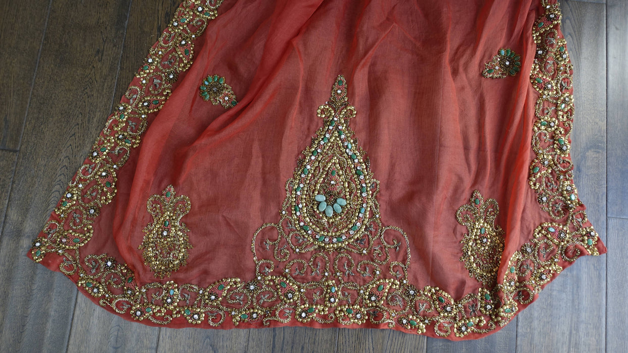 Rust Silk Designer 3PC Lengha- UK 10/EU 36 - New