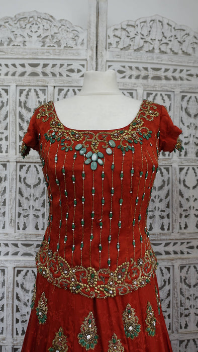 Rust Silk Designer 3PC Lengha- UK 10/EU 36 - New