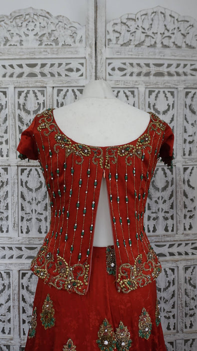 Rust Silk Designer 3PC Lengha- UK 10/EU 36 - New