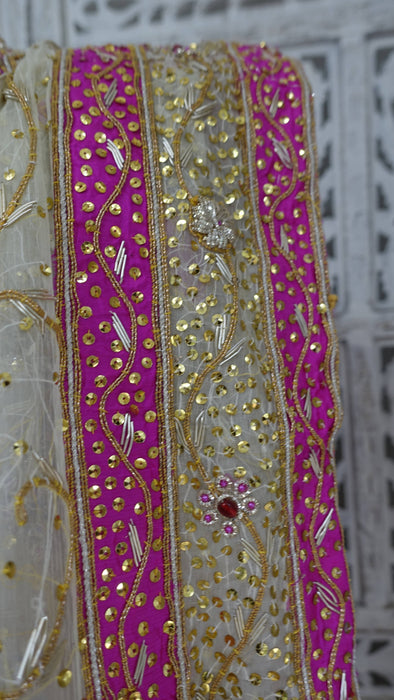 Cream Vintage Silk Wedding Lengha - Freesize - Preloved