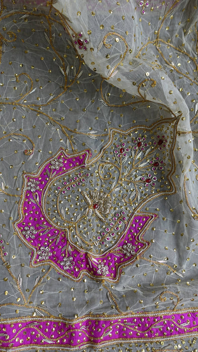 Cream Vintage Silk Wedding Lengha - Freesize - Preloved