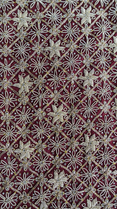 Maroon Vintage Sateen Silk Lengha - UK 12/ EU 14 - Preloved