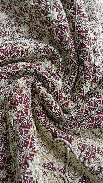 Maroon Vintage Sateen Silk Lengha - UK 12/ EU 14 - Preloved