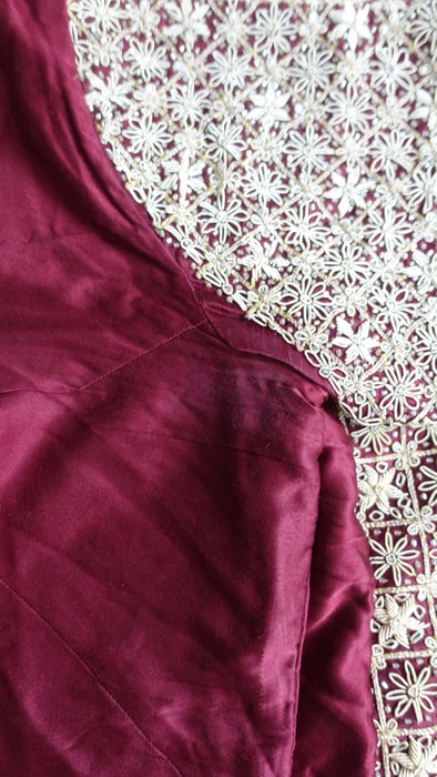 Maroon Vintage Sateen Silk Lengha - UK 12/ EU 14 - Preloved