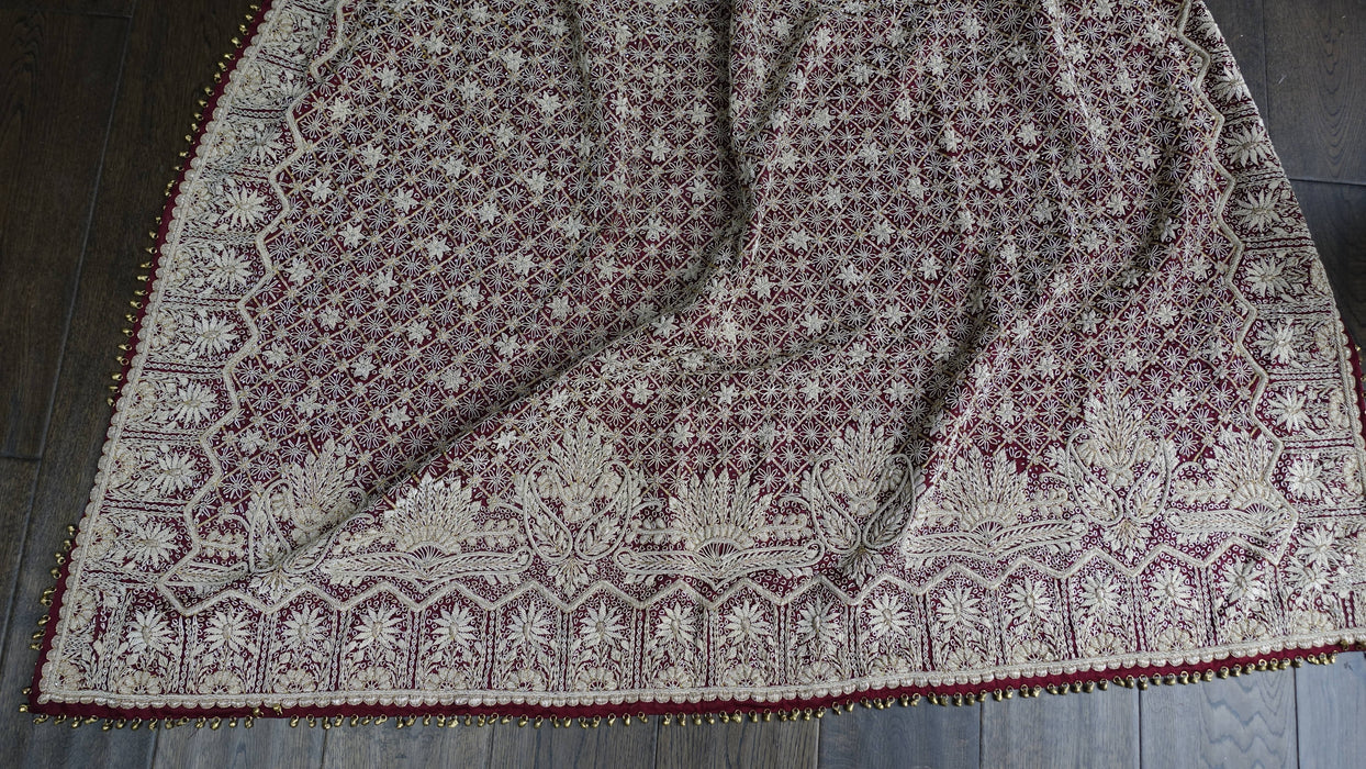 Maroon Vintage Sateen Silk Lengha - UK 12/ EU 14 - Preloved