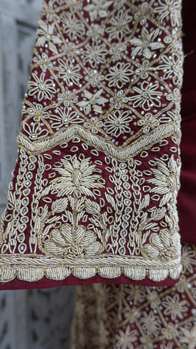 Maroon Vintage Sateen Silk Lengha - UK 12/ EU 14 - Preloved