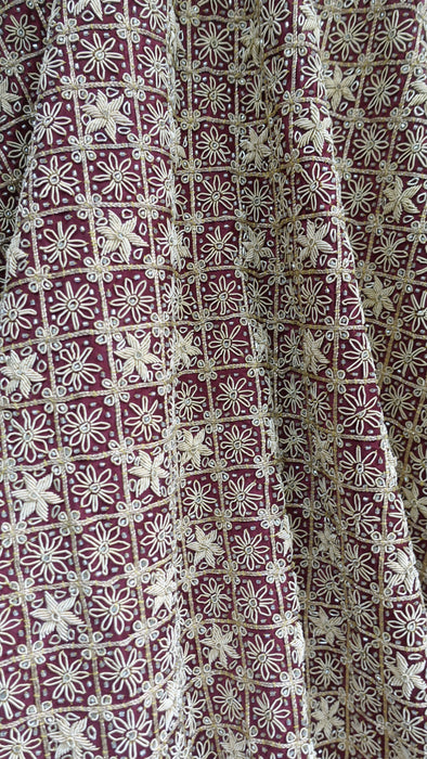 Maroon Vintage Sateen Silk Lengha - UK 12/ EU 14 - Preloved