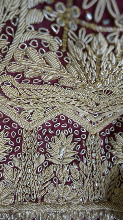Maroon Vintage Sateen Silk Lengha - UK 12/ EU 14 - Preloved
