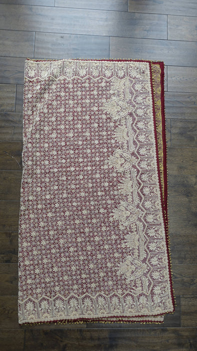 Maroon Vintage Sateen Silk Lengha - UK 12/ EU 14 - Preloved