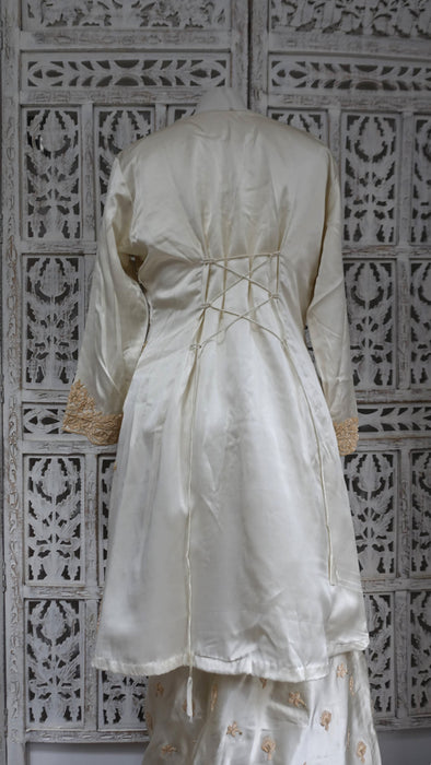Off White Sateen Silk Vintage Lengha - UK 12/EU 38 - New