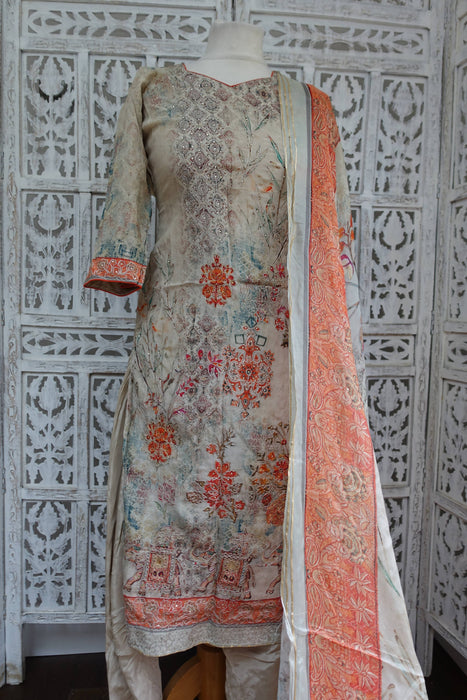 Sand Coloured Embroidered Churidaar Suit - UK 8/EU 34 - New